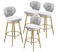 LIPJIA Bar stool Set of 4 Modern Velvet Bar Stools with Golden Base, Counter Height Kitchen Chairs with Back for Dining Room, Stylish White Swivel Design, 75cm