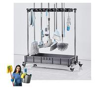 LIPJIA Mop Holder Broom Holder Drain Rack Broom Mop Holder Cart Movable Floor Standing Utility Mop Broom Holder Commercial Cleaning Tool Cart,Housekeeping Supplies,with Wheels,for Hotel,Factories,