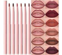 Lipliner Set, 6 Retractable Matte Lip Pencils, Assorted Red And Brown | Pale Pink Barrels, Pointed Tips, Matching Caps, For Everyday Lip Outlining Before Lipstick Or Full-Lip Colour