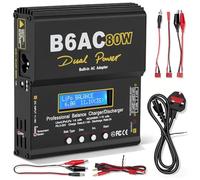 LiPo Battery Balancer Charger 80W 6A AC DC Dual Input 50/60Hz, 1-6S LiPo Li-Ion LiFe 1-15S NiMH NiCd 2-20V PB Smart Battery Charger, RC Charger with XT60 T Plug Tamiya Crocodile Clip for Car Drone