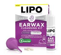 Lipo Earwax Cleansing Kit - Earwax Cleansing Aid Drops, Bulb Syringe & Cotton Ear Plugs, Fast-Acting Earwax Removal, Peroxide-Free, Safe & Gentle Ear Care Solution