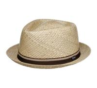 Lipodo Bemiro Player Straw Hat Made in Italy Unisex Summer Fedora 100% Straw Narrow Brim Fabric Band Nature-Brown XL (60-61 cm)