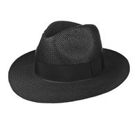 Lipodo Black Bogart Straw Mountain Hat with Ribbon Made in Italy Men