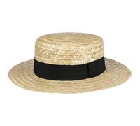 Lipodo Boater Straw Hat Ladies/Mens - Made in Italy - Sun hat Made of Wheat Straw - Gondolier hat for Spring/Summer - Hat with Grosgrain Ribbon Nature 59 cm