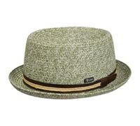 Lipodo Carignano Pork Pie Hat Made in Italy Pork Pie Hat Melange Viscose Leather Trim Men Summer Green L (58-59 cm)