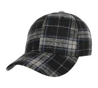 Lipodo Classic New Check Cap Baseballcap 6-Panel Strapback Karomuster Wool Blend Adjustable Unisex Autumn Winter Black One Size