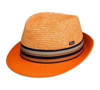 Lipodo Corinaldo Trilby Hat Made in Italy Straw Multicolored Ribbon Fedora Lightweight Breathable Men Summer Orange L (58-59 cm)