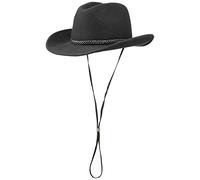 Lipodo Cowboy Hat Wool Felt Faux Leather Band Chin Strap Made in Italy Unisex Autumn Winter Black S (54-55 cm)