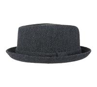 Lipodo Diamond Crown Pork Pie Wool Hat Herringbone Unisex Summer Winter Black-Blue M (56-57 cm)