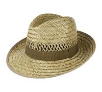 Lipodo Ernte Sei Dank Men's Straw Hat - Made in Italy 100% Natural Straw - Classic Bogart Shape with Wide Brim 7 cm - Elegant Olive Ribbon - Breathable Sun Protection - Sizes 55-61 cm - Unisex