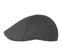 Lipodo Flat Cap for Men - Peaked Cap with Herringbone Design - Newsboy Cap Spring/Summer - Black-Grey S (55-56 cm)