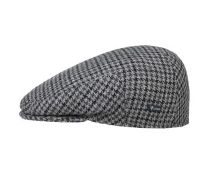 Lipodo Inglese Classic Herringbone Flat Cap Lined Made in Italy Unisex Fall Winter Wool Plaid Grey-Black