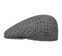 Lipodo Inglese Classic Herringbone Flat Cap with Lining for Women/Men/Kids - Made in Italy - Peaked Cap with Lining - Fall/Winter Wool Cap - Plaid Flat Cap - Winter Cap Grey-Black 58 cm