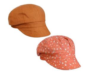 Lipodo Millefleurs Cap Wendemütze Newsboy Reversible Floral Solid 100% Linen 100% Cotton Women Summer Rust M (55-56 cm)