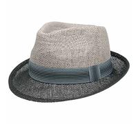 Lipodo Twotone Trilby Straw Hat Elegant Striped Ribbon Summer Unisex Summer Spring Black-Grey S (54-55 cm)