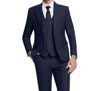 Lipoon Men's 3 Piece Slim Fit Cotton Linen Suit Summer Beach Wedding Party Casual Costume Tuxedo Set for Grooms Prom