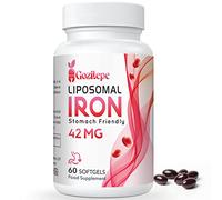 Liposomal Iron Supplement (as Ferrous Sulfate) with Folic Acid 400mcg and Vitamin B12 10mcg, Increase Iron Levels for Adults, Superior Absorbed and Stomach Friendly (60 Count (Pack of 1))
