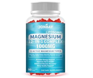 Liposomal Magnesium Complex Gummies 1000mg - 12 Active Forms with Glycinate, Citrate, Malate - Enhanced with D3, B6, B12, C, Ashwagandha & CoQ10 - Supports Bone, Muscle, Relaxation & Sleep, 60Cts.