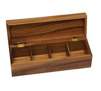 Lipper International Acacia 3-7 1128 Wood Tea Box with 4 Sections, 12-1/2" x 4-1/8" x 3-7/8", Hardwood