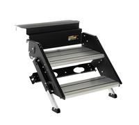 Lippert Solid Step 4.0 Premium Double RV Camper Entry Steps with 26" Step Width, XL Top Tread, 8" Rise, 500-lb. Weight Capacity, Adjustable Legs, Recessed Feet, Foldable Design - 2024056996