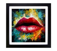 Lips Abstract Expressionism No.1 Framed Print | 18x18 Inch Black Framed Wall Art | Ready to Hang | Eclectic Historical Picture | Living Room Bedroom Lounge Office