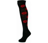 Lips Design On Black Over the Knee Socks, Valentine's Day Gift, (4-8 UK, 37-42 EU)