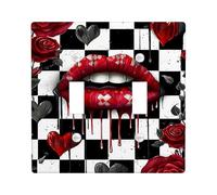 Lips Double Light Switch Cover Plate, Romantic Gothic Roses Hearts Valentine'S Day Red Plastic Standard Size Decorative Wall Plates for New Apartment Home Bedroom Office Decor