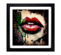 Lips Graffiti Art Framed Print | 18x18 Inch Black Framed Wall Art | Ready to Hang | Eclectic Nature Picture | Living Room Bedroom Lounge Office