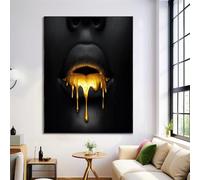 Lips Graffiti Canvas Painting, Modern Art Wall Art, 28X39In - Black And Gold, Unframed, Poster Canvas Painting - Living Room Bedroom Kitchen Office Dining Room Decorative