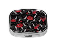 Lips High Heels Print Pill Box 2 Compartment Medicine Pill Case,Portable for Pocket Or Purse Pill Box Decorative Metal Medicine Organizer