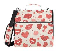 Lips Kiss Heart Pattern Love 3 Rings Zipper Binder with Handle Includes Zip Pocket Portfolios Portfolio Organizer for School