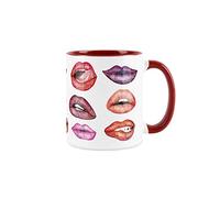 Lips Mug - Lipstick Mouth White and Red Smiles - Pink, Purple Kiss Gift Teeth Tongue Smile Secret Santa