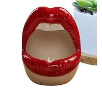 Lips Planter Pot | Jewelry Tray Decorative Planter Pot | Desktop Hairpin Storage Organizer, Ceramic Red Lip Lipstick Holder, Unique Multi-use Ceramic Sexy Lips Planter
