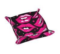 Lips Print Leather Valet Tray For Women,Travel Organizer, Trinket Jewelry Cosmetic Organizer Tray