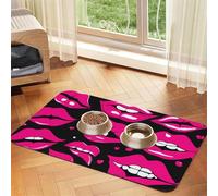 Lips print PU Leather Feeding Mat for Dogs Cats Pet Food Mat Absorbent Non-Slip Rubber Bottom