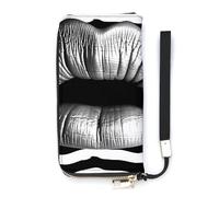 Lips Printed In Black And White Stripes Long Wallet Large Capacity Zipper Purse Ladies Multi-card Slot Coin Phone Travel Pocket