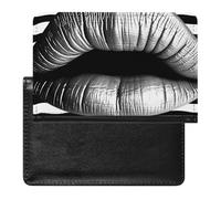 Lips Printed In Black And White Stripes Passport Holder Passport Cover Protector Essentials with Credit Card Slots for Women Men