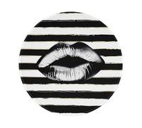 Lips Printed in Black and White Stripes Printed Gaming Mouse Pad 1 PCS, Round Non-Slip Rubber Base Laptop Mousepad Desk Mat for Gamer, Office, Home