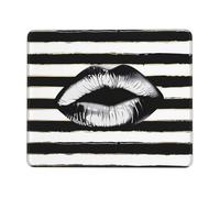 Lips Printed in Black and White Stripes Printed Gaming Mouse Pad 9.5x7.9 Inches, Non-Slip Rubber Base Laptop Mousepad Desk Mat with Stitched Edges for Gamer, Office, Home