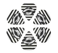 Lips Printed In Black And White Stripes Printed Guitar Picks -6 Pcs Guitar Picks Plectrum,Guitar Accessories,Electric Guitar Pick, Bass & Ukulele 0.71mm