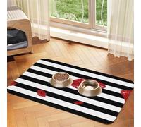 Lips Printed In Black And White Stripes Printing Pet Absorbent Tablecloth, Special Pad For Pet Bowls, Rollable For Storage, Ideal For Pet Bowls