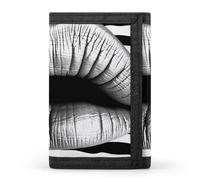 Lips Printed In Black And White Stripes Wallet Compact Blocking Trifold Wallets with Zipper Minimalist Purse Wallet Credit Card Holder