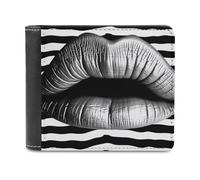 Lips Printed In Black And White Stripes Wallet Fashionable Slim Leather Wallet with Multiple Card Slots And Hidden Compartments Wallets