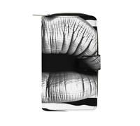 Lips Printed In Black And White Stripes Wallet for Men Women Large Capacity Purse Clutch Bag Handbag Checkbook Cash Credit Cards