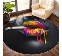 Lips Round Area Rug 90cm, Sexy Lips Rug, Black Women Circle Rugs, Low-Pile Round Rugs for Kitchen Dining Living Room Bathroom Beneath the Furniture