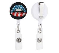 Lips with an American Flag Pattern Retractable Badge Holder Reel Clip ID Card Holder for Doctor Nurse Student Office Worker