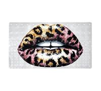 Lips with Cheetah Print Bath Mats for Tub Non-Slip, Rectangular Bathtub Mat, Shower Mat with Suction Cups, Machine Washable Bathroom Mat- 15.7 x 27.9 in