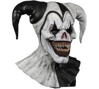 LipSki Halloween Scary Evil Clown Mask Horror Face Zombie Costume, Creepy Killer Joker Two-Horned Jester Cosplay Huanted House Props (white)