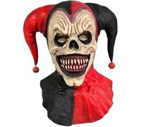 LipSki Halloween Scary Evil Clown Mask Horror Face Zombie Costume, Creepy Killer Joker Two-Horned Jester Cosplay Huanted House Props (red)