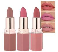 Lipstick, 3 Pcs Nude Matte Lipsticks For Women Long Lasting Pink Red Lipsticks, Waterproof Natural Lip Stick Moisturizing Hydrating High Pigmented Smooth Velvet Texture Lipstick Sets Makeup Gift